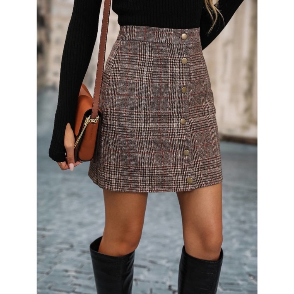 Plaid Button-Front Skirt